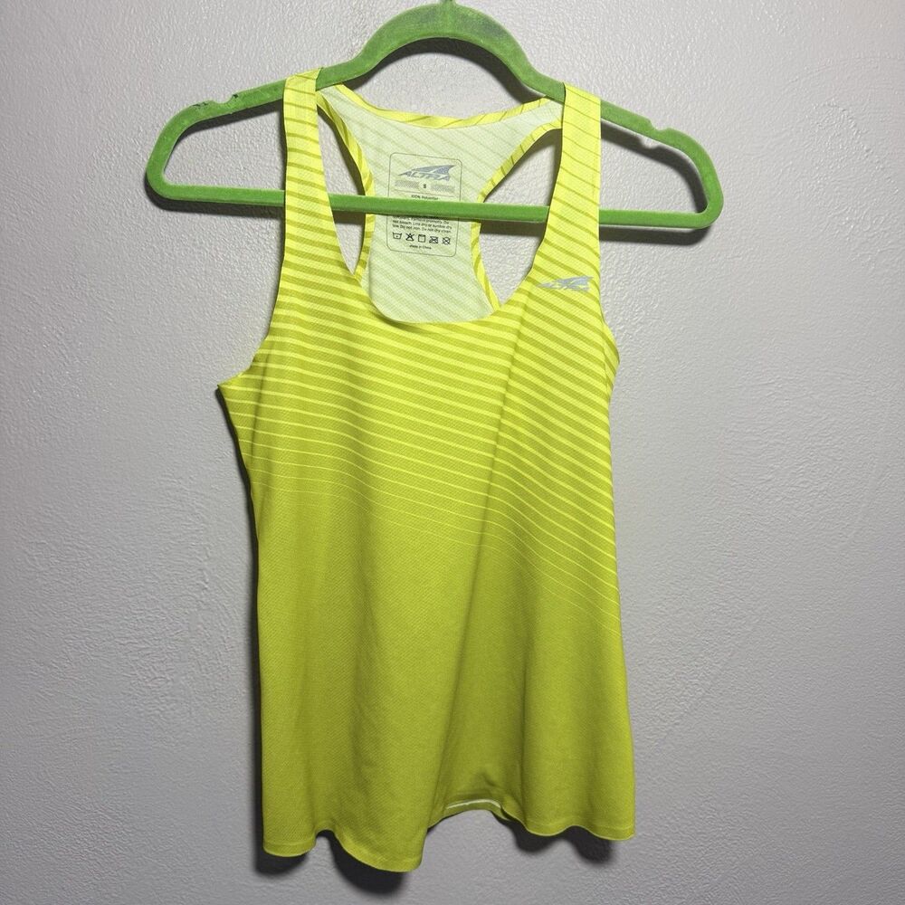 Altra Womens Sz S Tank Top Performance Running Yellow Stripe Shirt Singlet - Picture 2 of 6